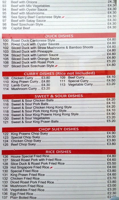 Silver Sea Chinese Take Away menu