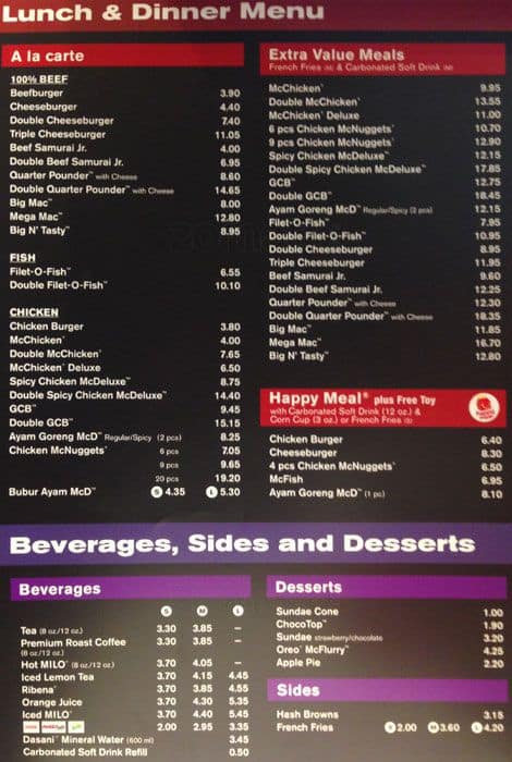 Prices malaysia menu 2022 mcdonald McDonald's Catering