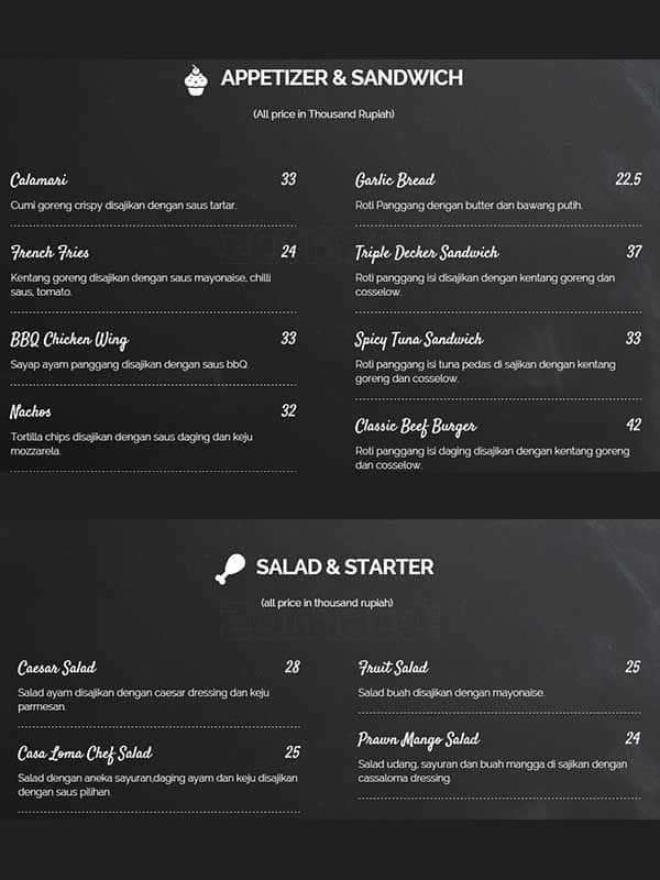 Casa Loma Resto & Lounge Menu Zomato Indonesia