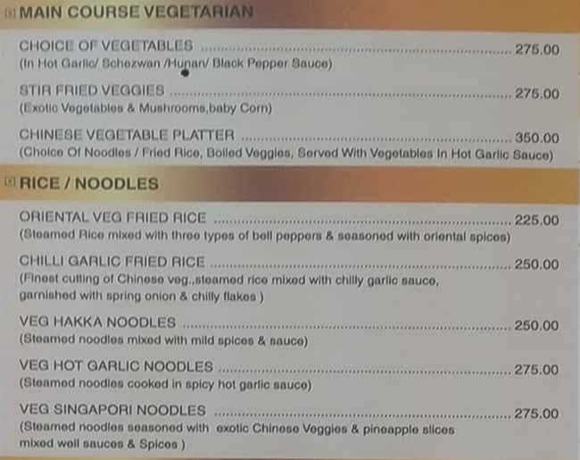 Hotel Gwalior Regency menu