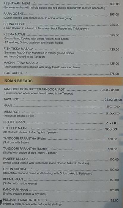 Hotel Gwalior Regency menu