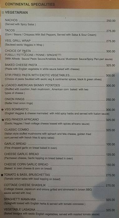 Hotel Gwalior Regency menu