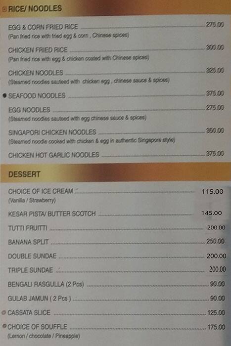Hotel Gwalior Regency menu