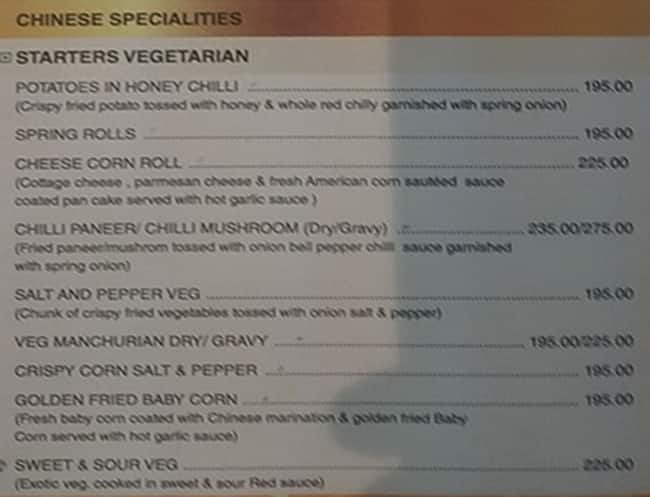 Hotel Gwalior Regency menu