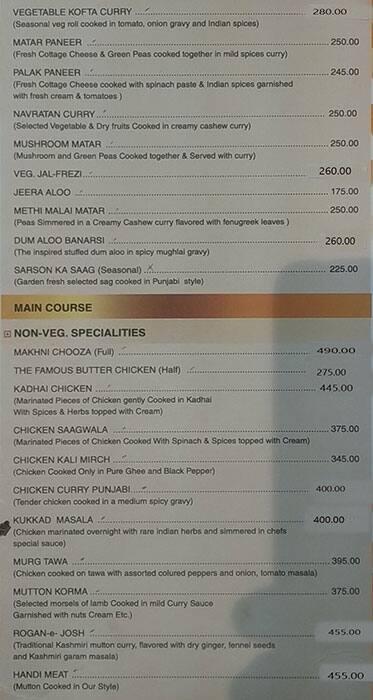 Hotel Gwalior Regency menu