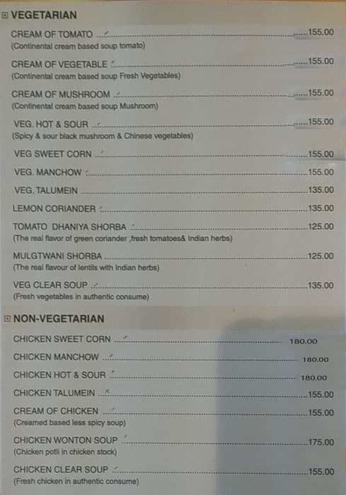 Hotel Gwalior Regency menu