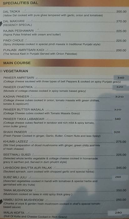 Hotel Gwalior Regency menu