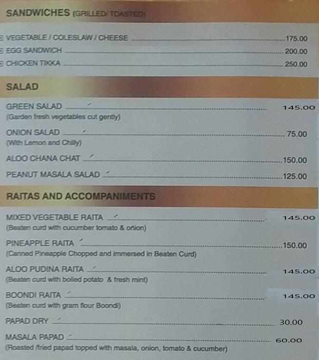 Hotel Gwalior Regency menu