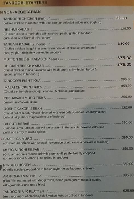 Hotel Gwalior Regency menu