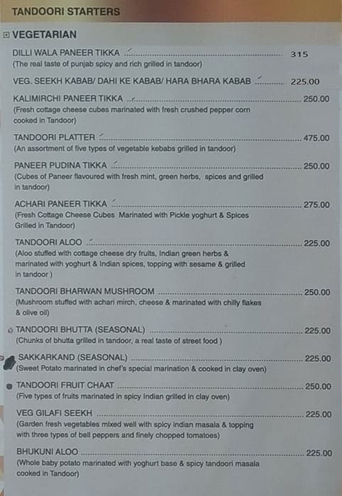 Hotel Gwalior Regency menu