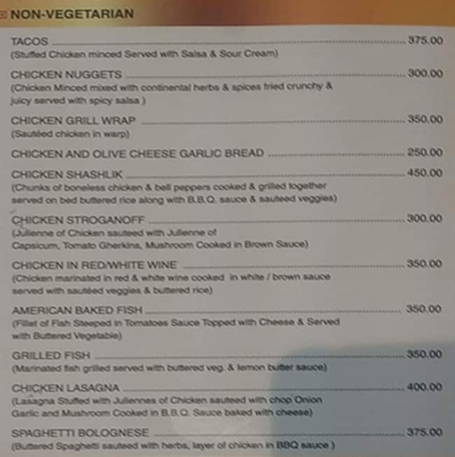 Hotel Gwalior Regency menu