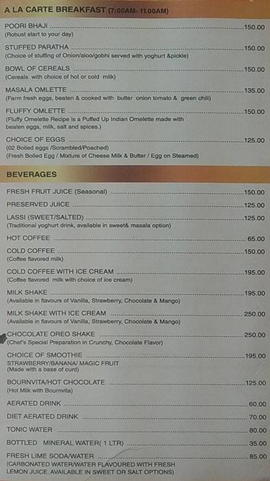 Hotel Gwalior Regency menu
