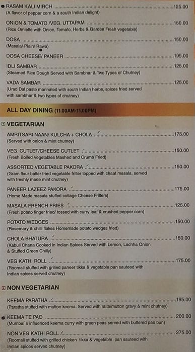 Hotel Gwalior Regency menu