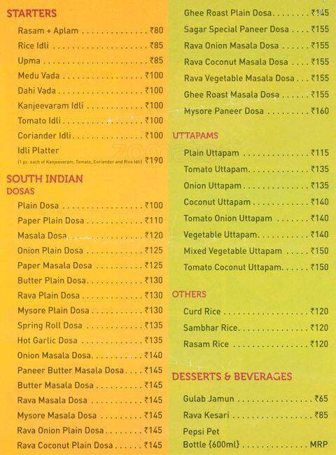 Sagar Ratna Menu Menu For Sagar Ratna Lajpat Nagar 2 New Delhi 14, defence colony market near barista, nueva delhi 110024 india. zomato