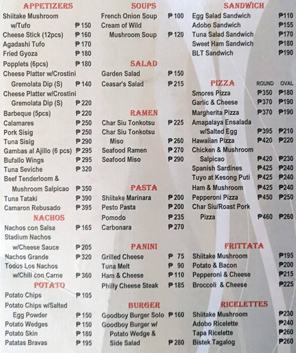 Menu at Sauceria Restaurant, Quezon City, 25 Santolan Rd