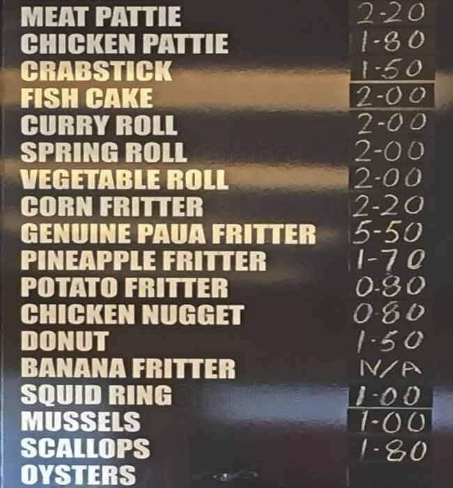 Menu at Fishtown Takeaways restaurant, Upper Hutt