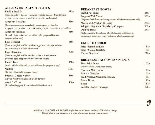 Menu of Cafe Chocolatti, Candolim, Goa