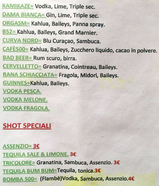 Menu di Cafè 500 
