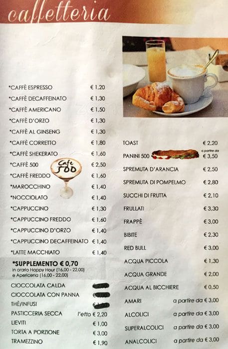 Menu di Cafè 500 