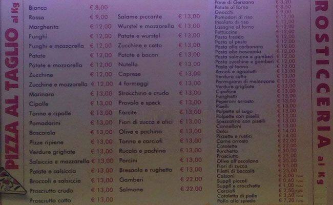 Menu di Pizzidea 