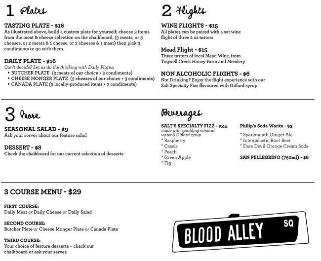 Salt Tasting Room Menu Menu For Salt Tasting Room Gastown