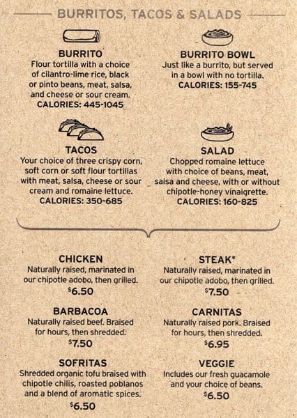 Chipotle Mexican Grill Menu, Menu for Chipotle Mexican Grill, Lakeview