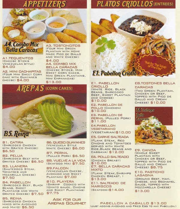 Bella Caracas Café Menu Urbanspoon/Zomato