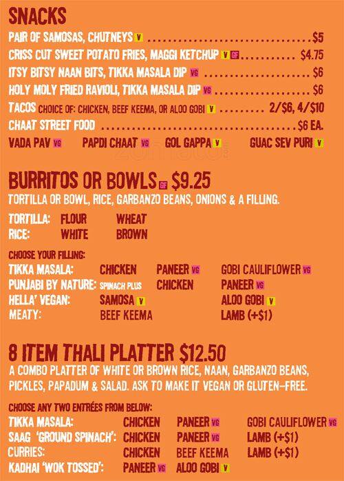 Curry Up Now Menu, Menu for Curry Up Now, San Mateo, San Mateo