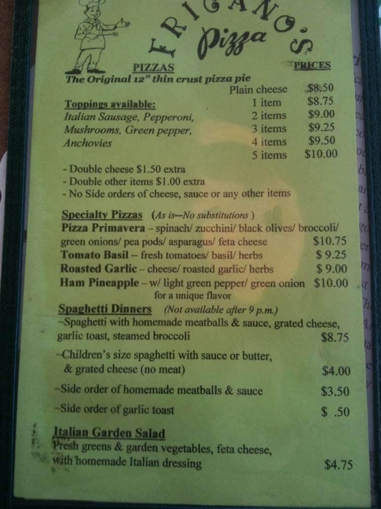 Fricano's Pizza Tavern Menu Urbanspoon/Zomato