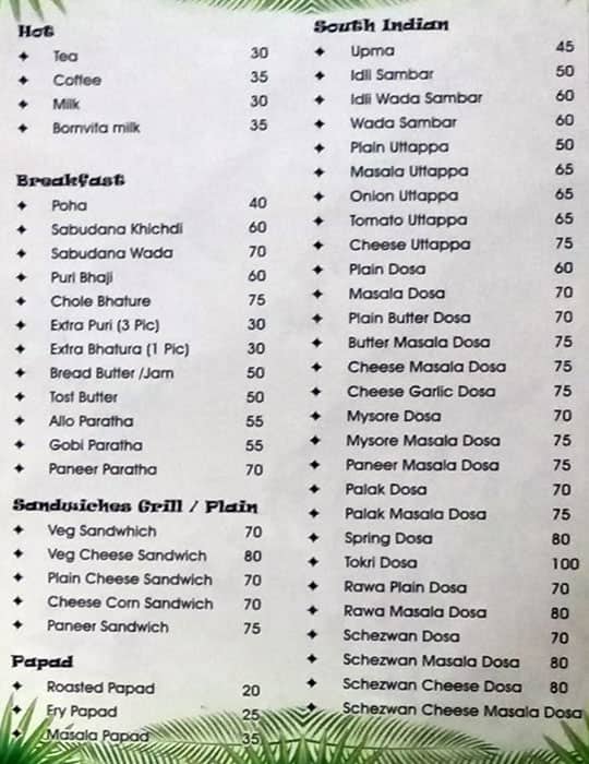 Menu of Mint Restaurant, CIDCO, Aurangabad