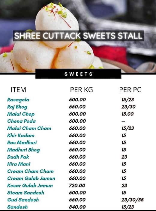 Shree Cuttack Sweets Stall menu