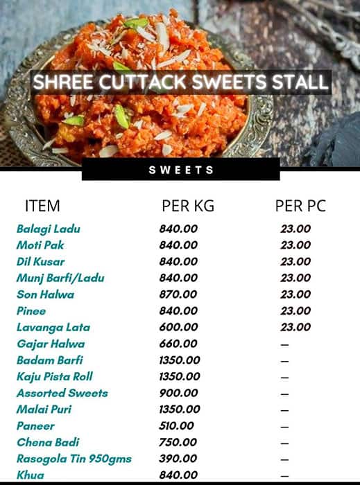 Shree Cuttack Sweets Stall menu
