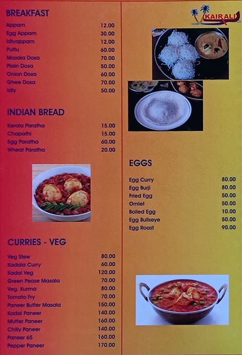 New Kairali Family Restaurant menu