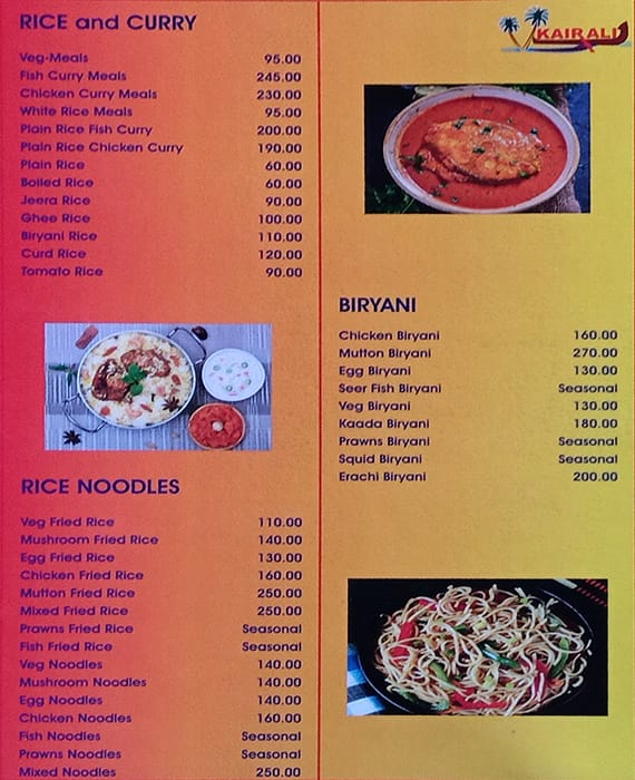New Kairali Family Restaurant menu