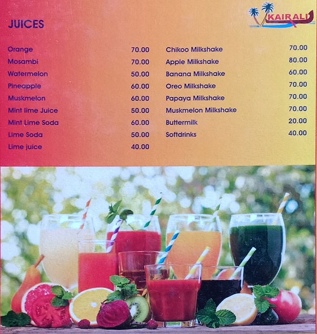 New Kairali Family Restaurant menu