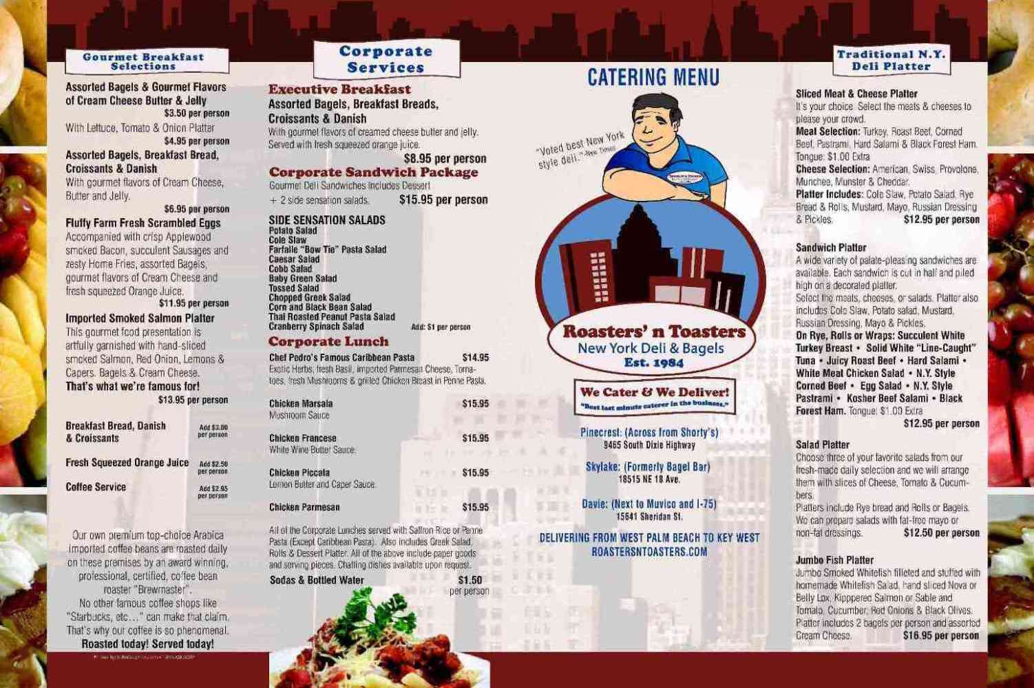 Menu at Roasters 'N Toasters cafe, North Miami Beach