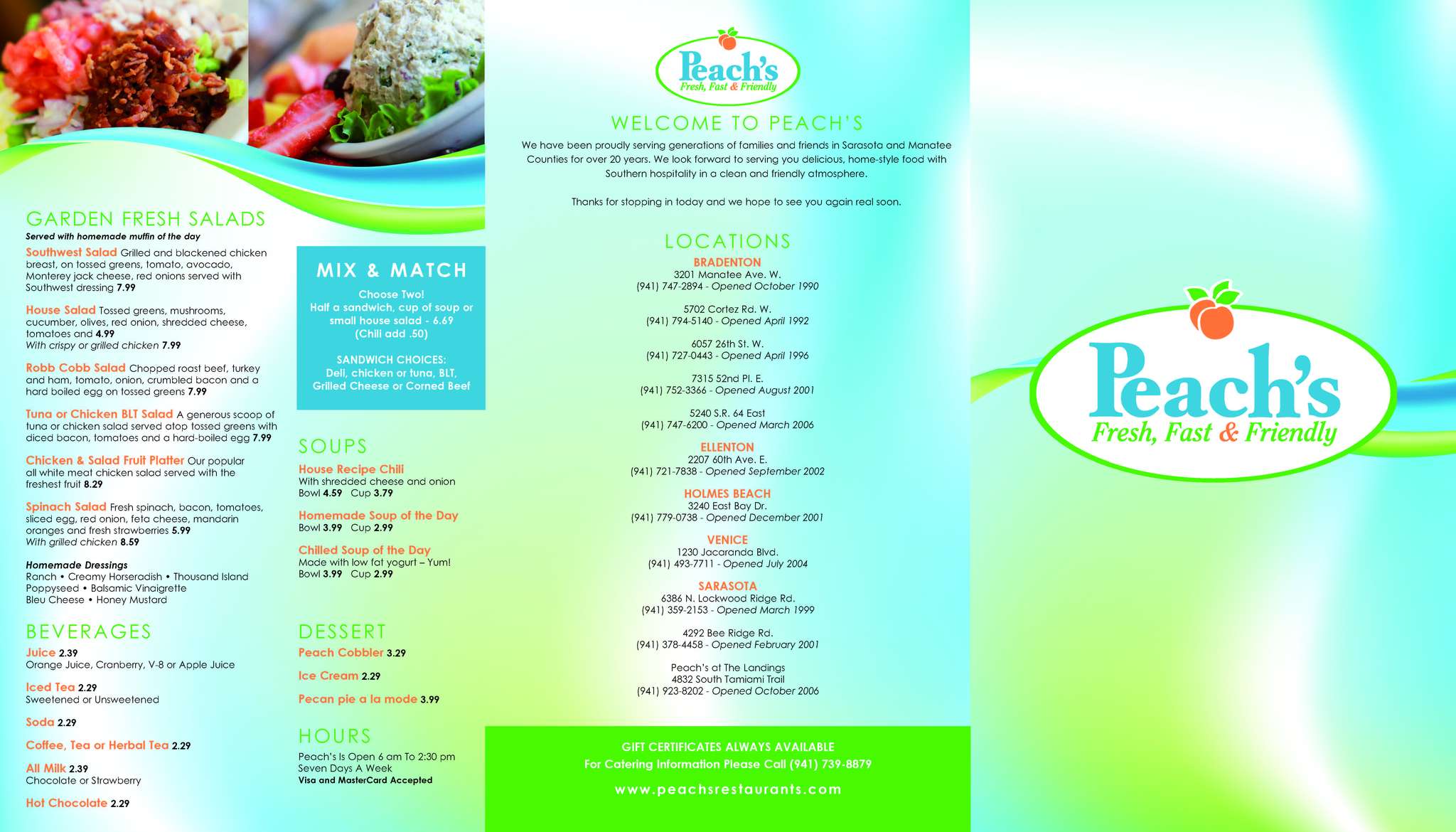 Peach's Restaurant Menu, Menu for Peach's Restaurant, Sarasota, Tampa