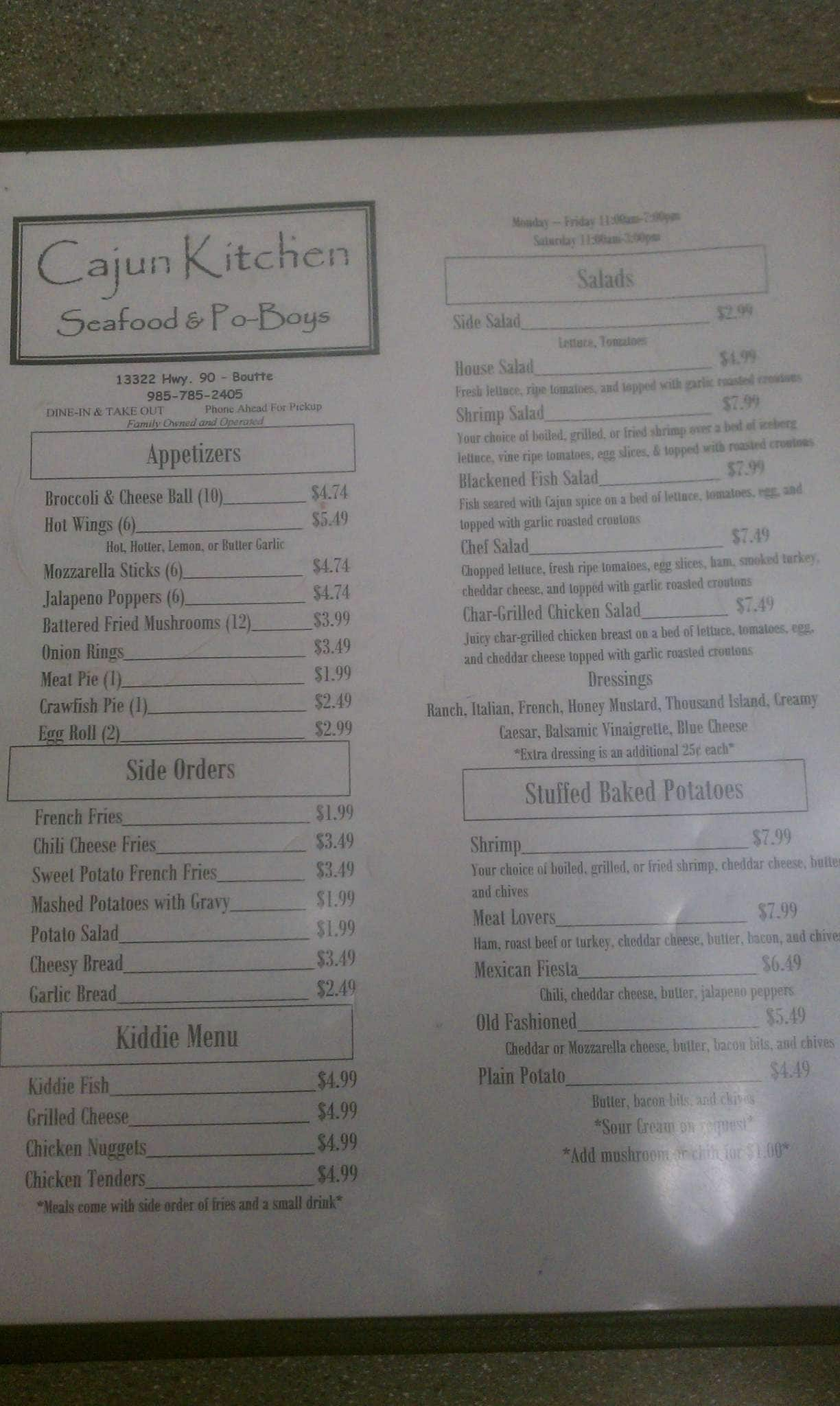 Cajun Kitchen Menu Menu For Cajun Kitchen Boutte New Orleans