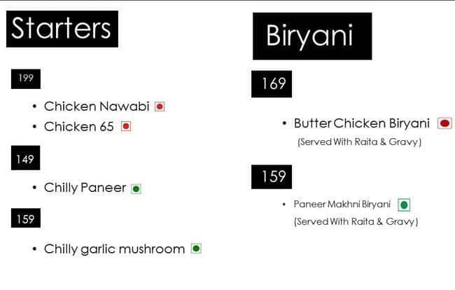 Menu at Plot 17, Ghaziabad