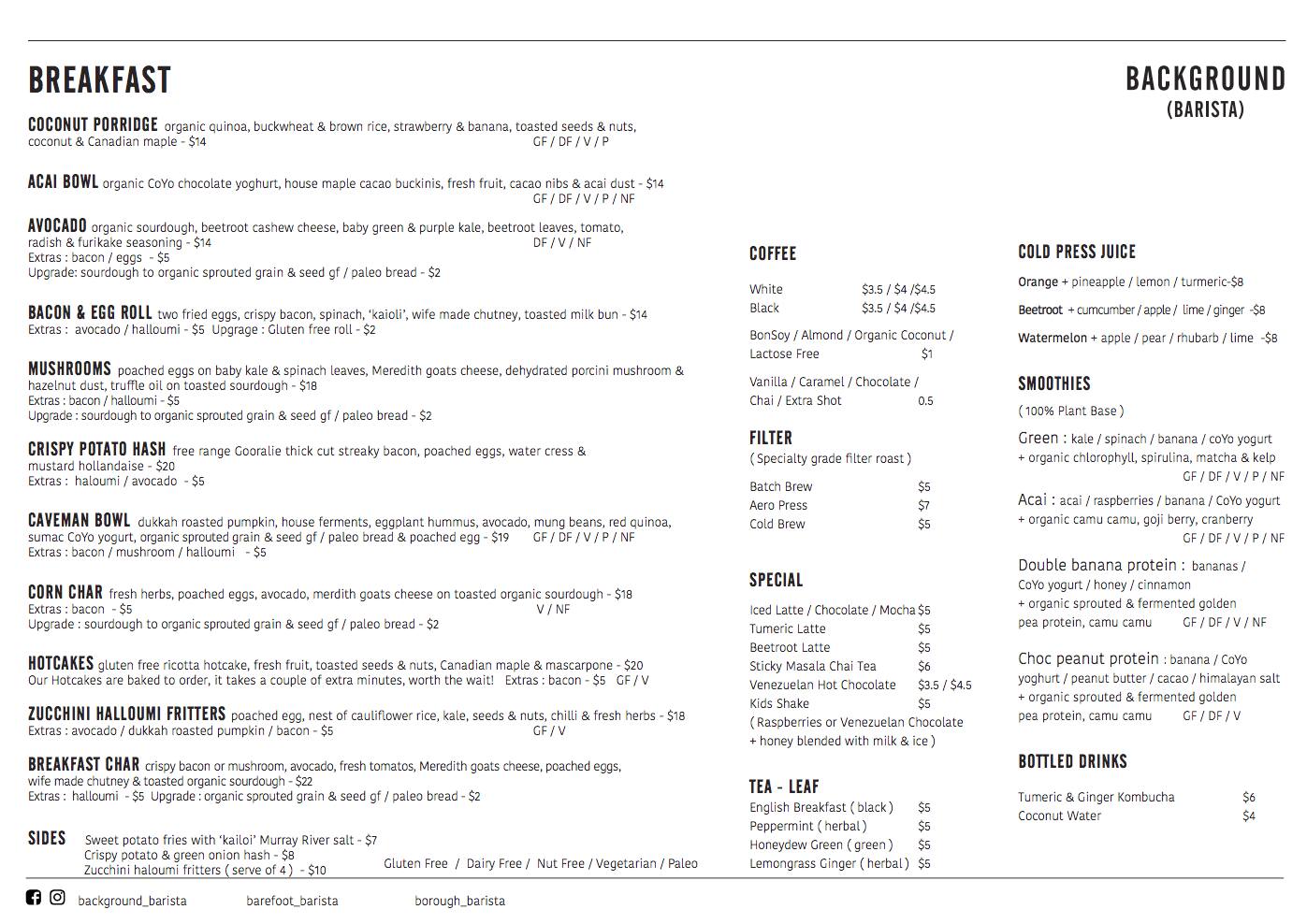 Background Barista Menu Menu For Background Barista Mermaid Beach Gold Coast