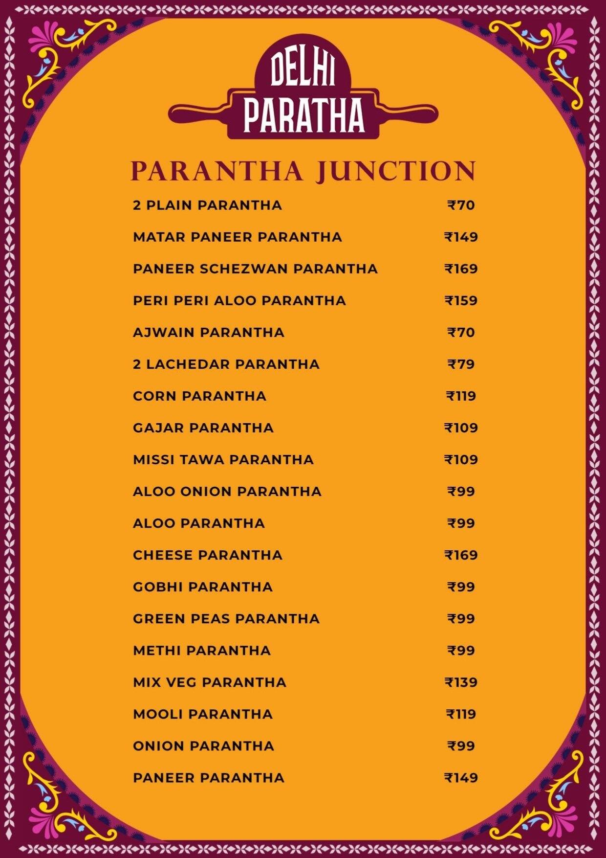 Menu of Delhi Paratha, Hadapsar, Pune