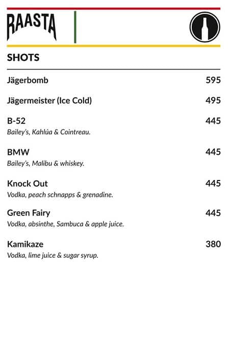 Raasta Cyber Hub menu