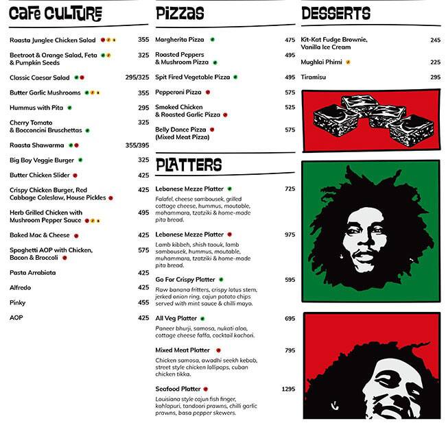 Raasta Cyber Hub menu