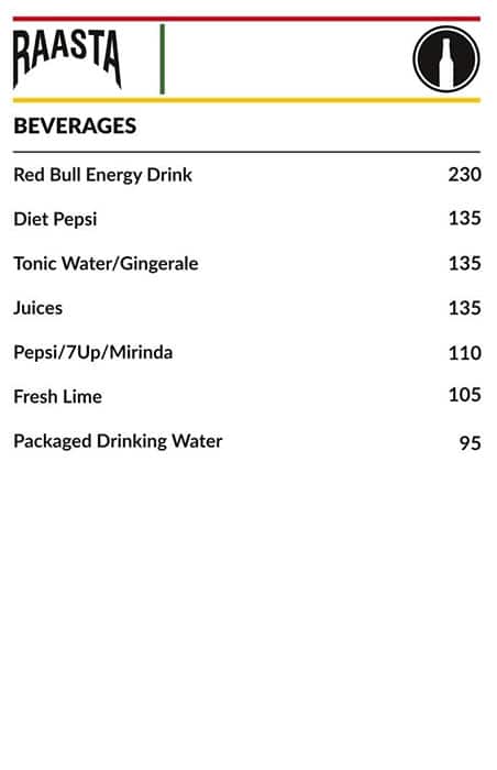 Raasta Cyber Hub menu