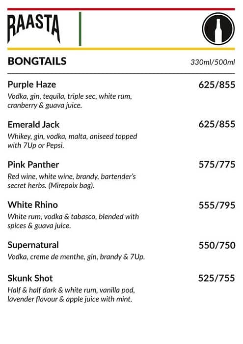 Raasta Cyber Hub menu