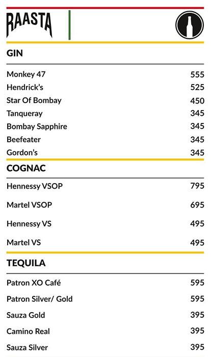 Raasta Cyber Hub menu
