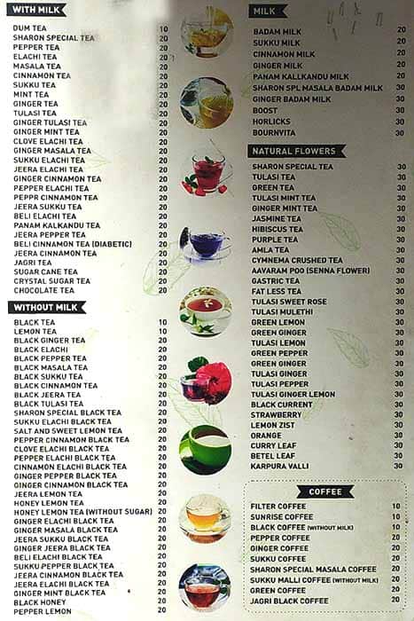 SHARON TEA STALL - INDIRANAGR menu