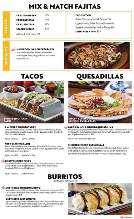 chili's dinner menu