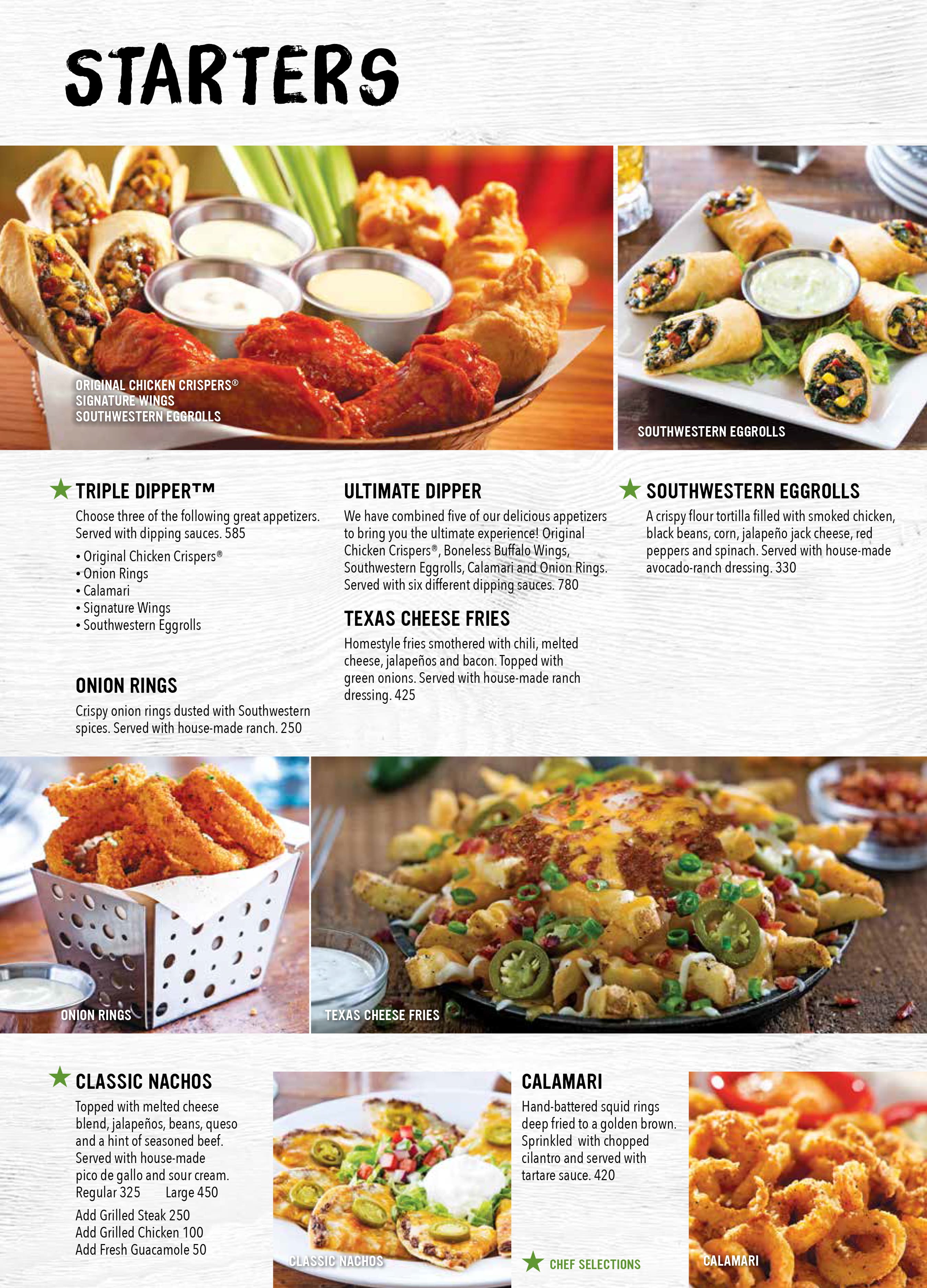 Chili's Restaurant Printable Menu With Prices