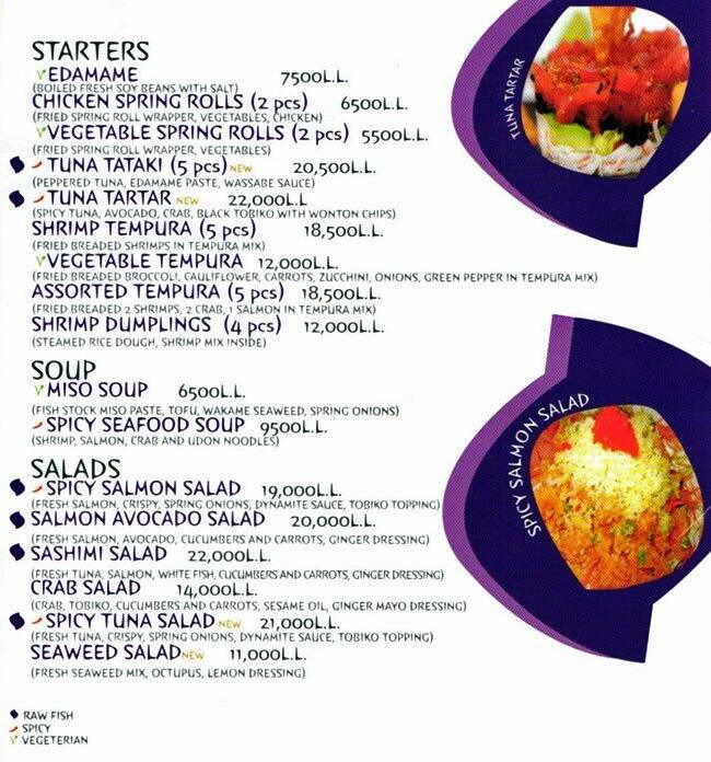 Sooshi Sooshi Menu, Menu for Sooshi Sooshi, Hazmieh, Baabda District